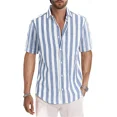 thumbnail image 2 of Men's Casual Shirts Men Patchwork Stripe Tops Fashion Well Fitting Comfortable Contrast Color Laepl Button, 2 of 6