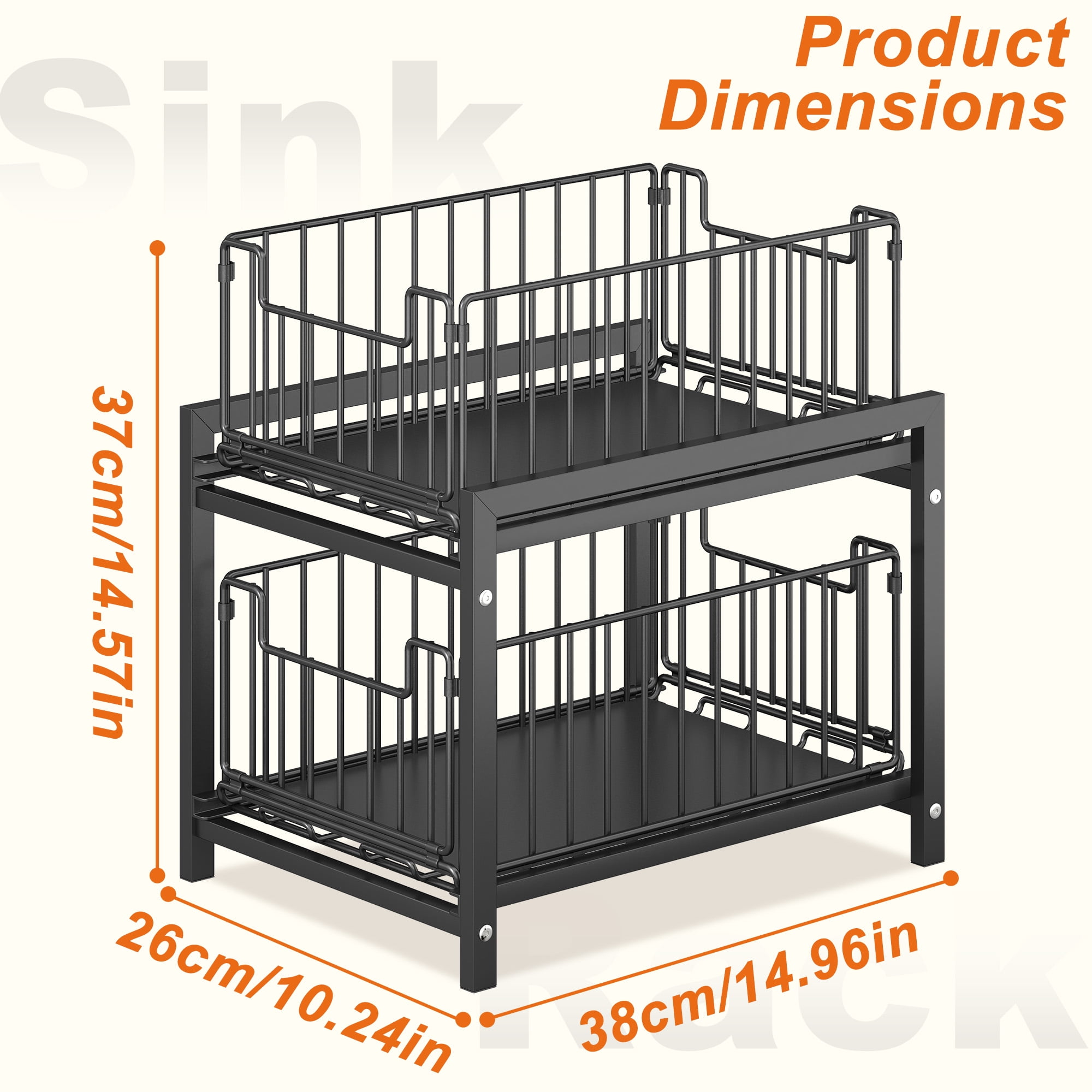 2 Tier Under Sink Organizer Rack, Pull Out Cabinet Organizer, Slide Out Sink Shelf for Kitchen & Bathroom, Black