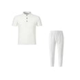 thumbnail image 4 of Men's Short Sleeve Outfits Waffle Knit Henley Shirt and Long Pants Set Casual 2 Pieces Summer Beach Tracksuits with Pockets Big and Tall Size S-3XL White, 4 of 5