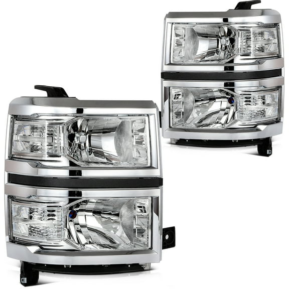 cciyu Headlight Assembly Replacement for Chevy Silverado 1500 2014 2015 Chrome Housing,Halogen Driver Side Headlamp 20933724 20933725