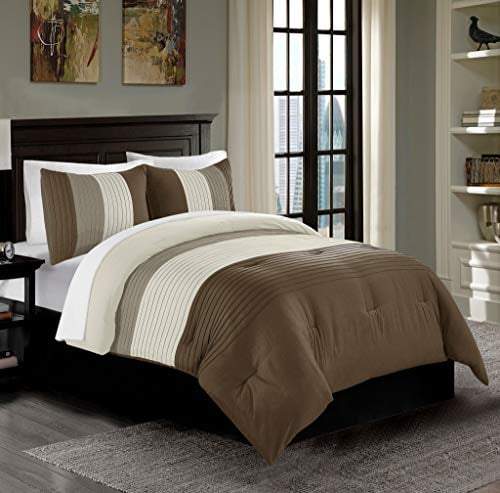 Harper 3-Piece Burgundy/Coffee/Brown Striped Bedding Comforter Set 