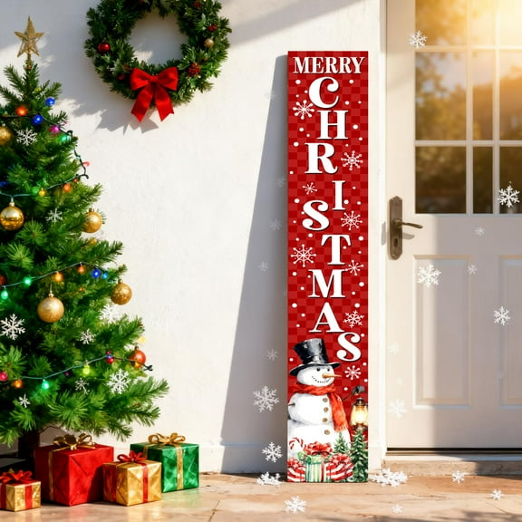 Merry Christmas Porch Sign, 47 Inch Wooden Christmas Snowflake Welcome Sign for Front Door Decorations, Red Rustic Farmhouse Hanging Standing Porch Leaner Signs Xmas Yard Decor for Garden Home C111