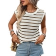 thumbnail image 2 of Women Sweater Vest Top Striped Sleeveless Knit Tank Tops Summer Outfits Brown XL, 2 of 10
