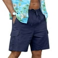 thumbnail image 1 of Mens Linen Shorts Casual Solid Color Elastic Waist Straight Knee Length Shorts Breathable Beach Shorts, 1 of 9