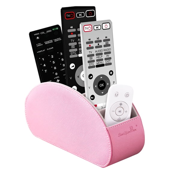 Remote Control Holders Organizer Box with 5 Compartment PU Leather Multi-functional Office Desk Storage Caddy Store Tv Remote for Media Player,Brush,Pencil,Glassees&Office Supplies