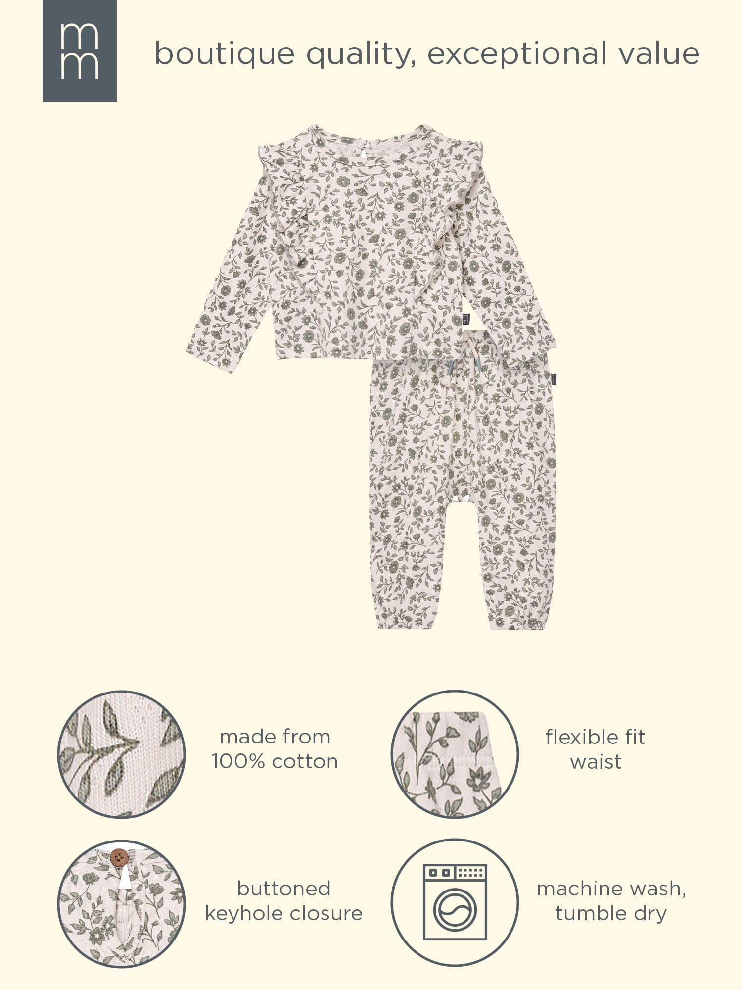 Modern Moments by Gerber Baby Girl Pant Set with Ruffle Detail, 2-Piece, Sizes 0/3 Months - 24 Months