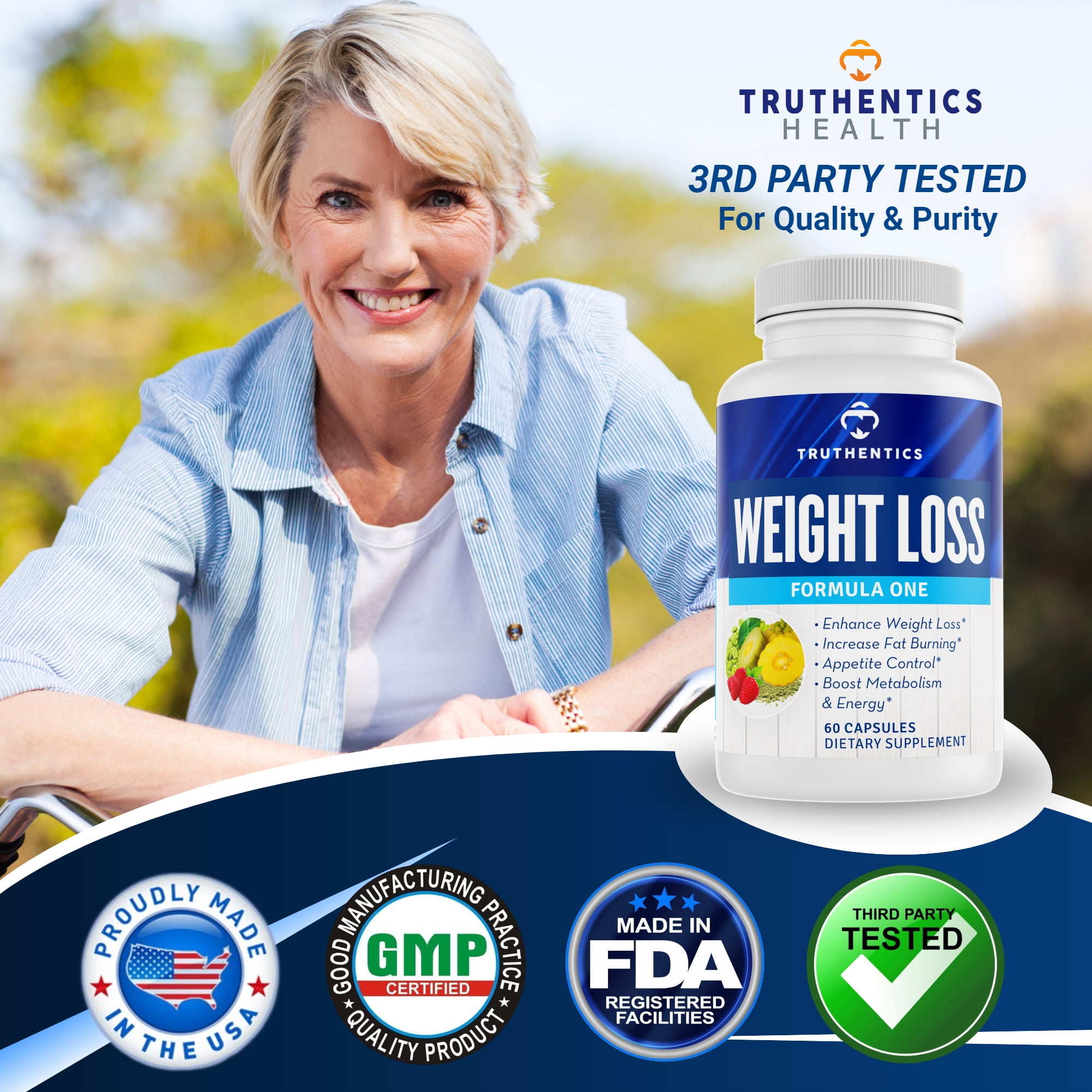 Truthentics Weight Loss Formula One - Fat Burner, Appetite Suppressant, Metabolism Booster with Raspberry Ketone - 60 Capsules, 2.5 oz