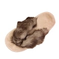 thumbnail image 2 of uublik Sleepers Womens Fuzzy Slippers Memory Foam Open-Toe Slippers Soft Fleece Indoor Shoes Indoor/Outdoor Slippers, Khaki, 2 of 7