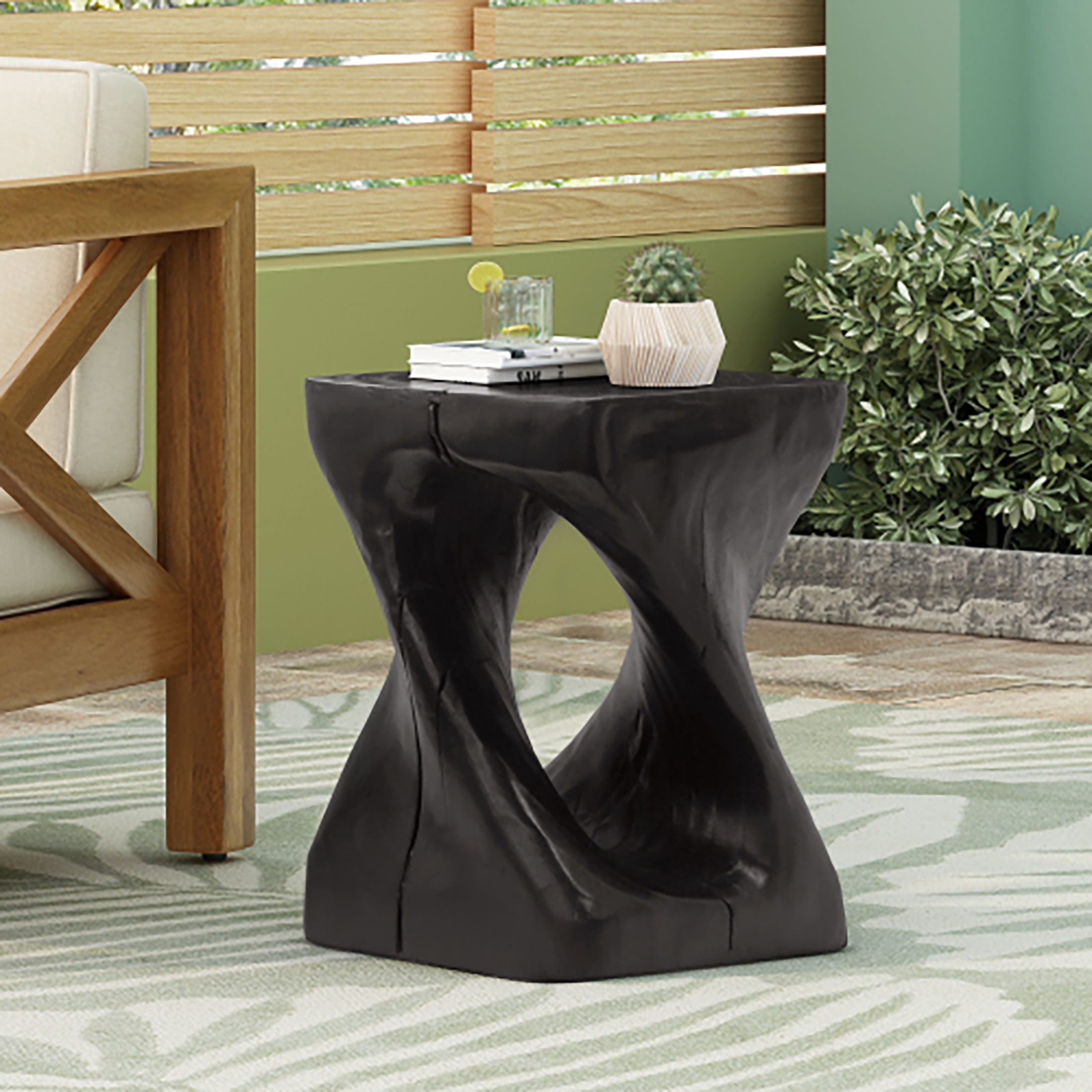Kevinplus 16 Inch Side Table, Wood Like Texture for Patio Garden Balcony Porch Black Color