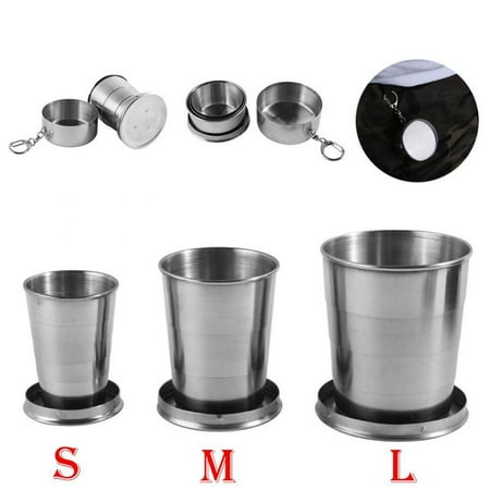 TOPINCN S/M/L Stainless Steel Travel Folding Cup Camp Keychain Retractable Telescopic