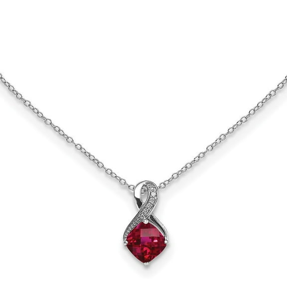Sterling Silver Lab Created Ruby and Diamond Pendant Necklace