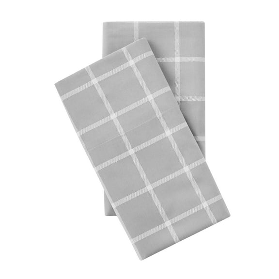 Mainstays 2-Piece 300 Thread Count Silver Windowpane CVC Cotton Blend Pillowcase Set, King, All Ages