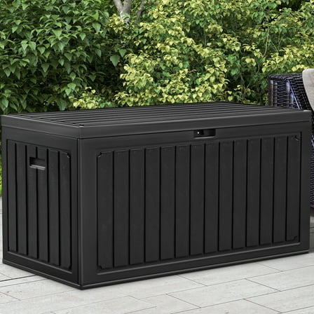 Uforic 90 Gallon Dual-Wall Resin Deck Box - Waterproof Outdoor Storage with Lockable Lid and Side Handles, Perfect for Patio Use, Black