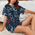 thumbnail image 6 of Bingfone Navy Blue Geometric Print Pajamas Sets for Women Soft Short-Sleeved Pjs with Lounge Shorts Two Piece Sleepwear, 6 of 8