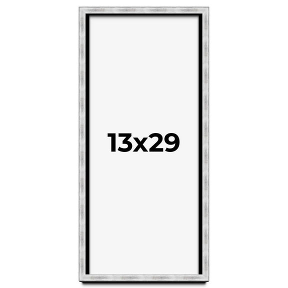13x29 Frame Brushed Silver Solid Wood Picture Frame | 0.75 Inch Moulding Width | Rabbet Depth 0.75