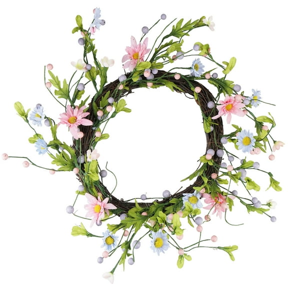 12" Green Pink and Purple Decorative Artificial Spring Floral Twig Wreath - Unlit