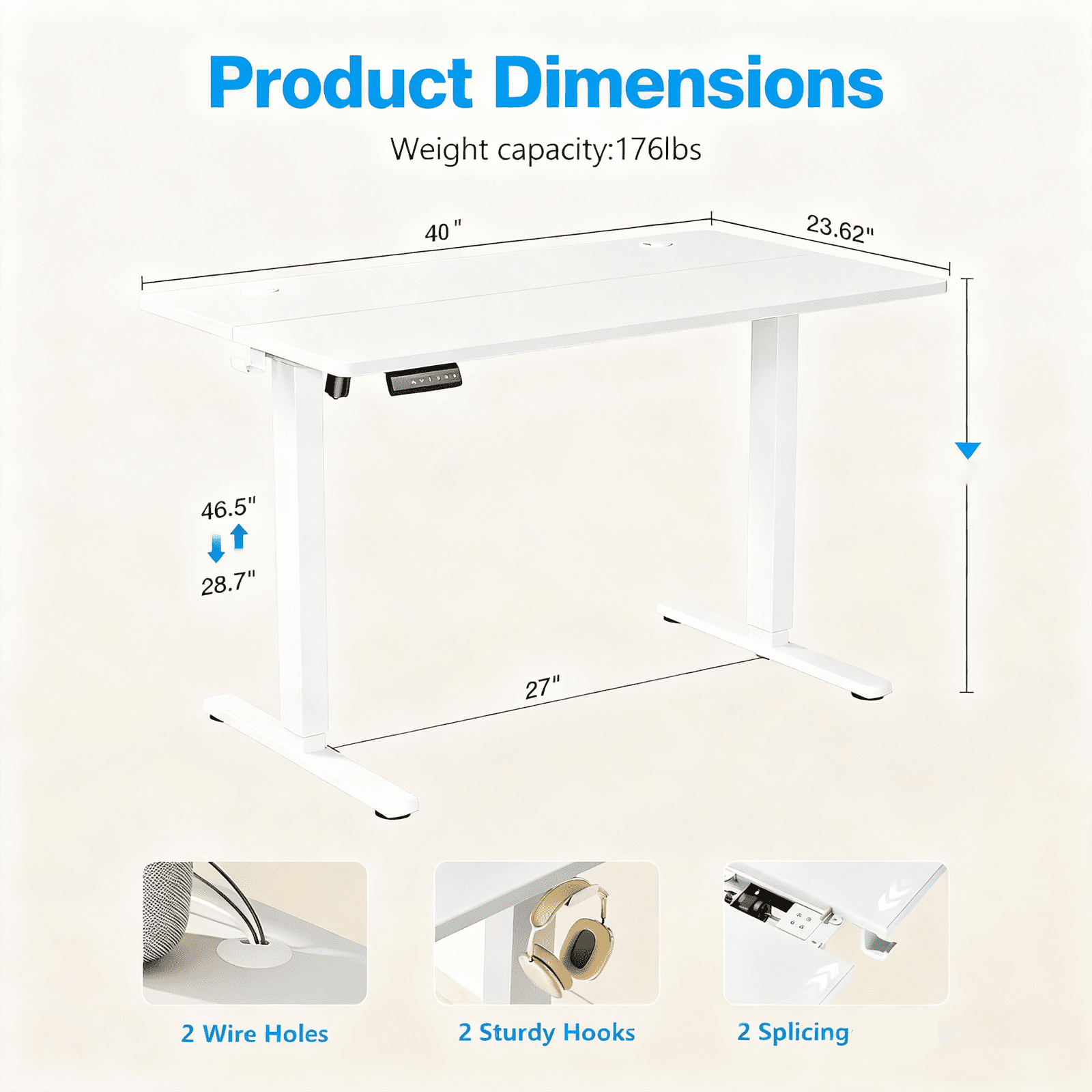 Electric Standing Desk 40x24 Inch - Height Adjustable Desk with Memory Presets, White