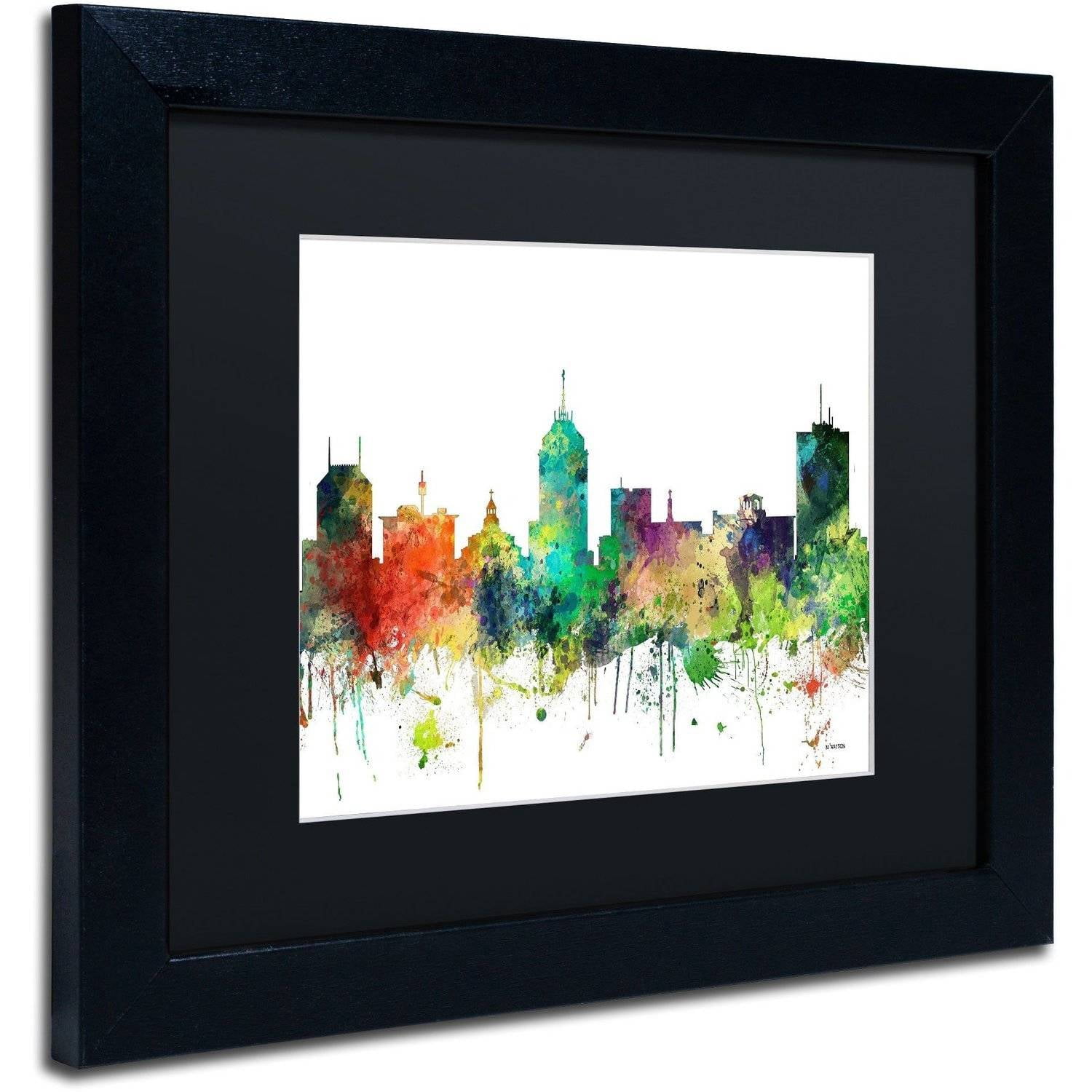Trademark Fine Art "Fresno California Skyline SP" Canvas Art by Marlene Watson, Black Matte, Black Frame