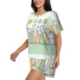 thumbnail image 2 of Balery Books Pattern Womens Pajama Sets 2 Piece Soft Short Sleeve Top and Shorts Sleepwear Round Neck Pjs Lounge Set with Pockets-Medium, 2 of 7