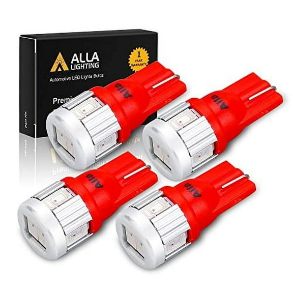 Alla Lighting 4x 168 194 LED Bulbs Extremely Super Bright T10 W5W 2825 175 158 Red Replacement 12V 1616 SMD Cars Trucks Interior Lights Map Lights Dome Door Lights