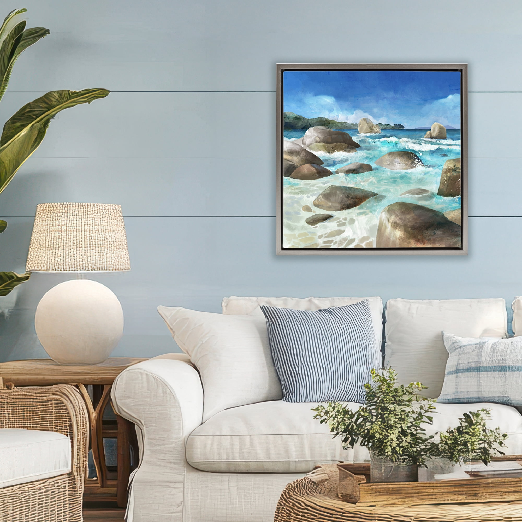 Stupell Industries Low Tide Rocks on Shore Gray Framed Floater Canvas Wall Art, design by Mauro Devereaux