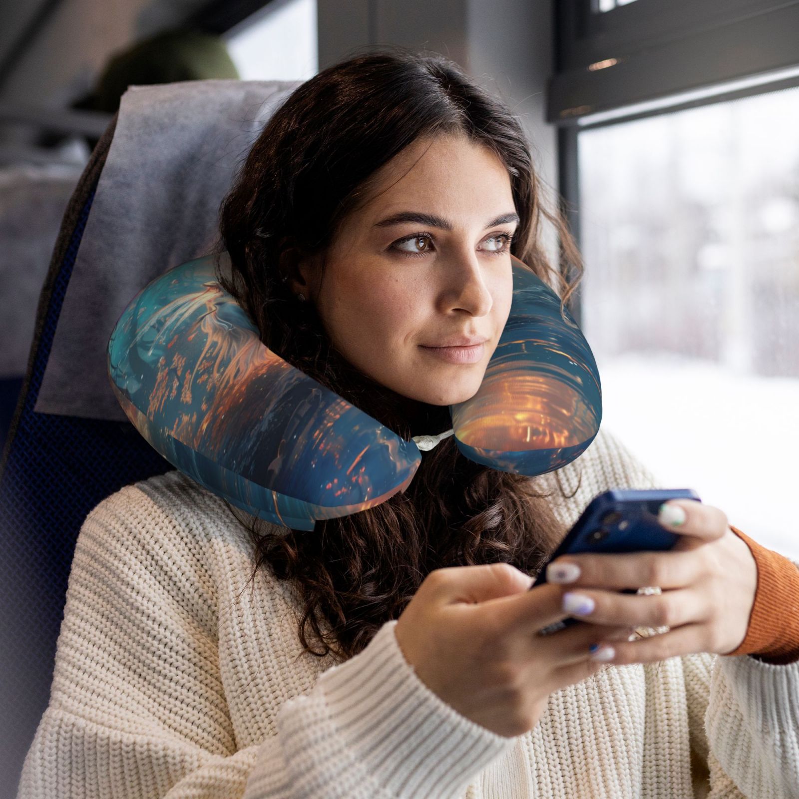 Xecao Forest Lake White Horse Print Memory Foam Cervical Neck Pillow Versatile U-Shaped Pillows for Home,Office,Camping,Travelling,Soft Washable Cover