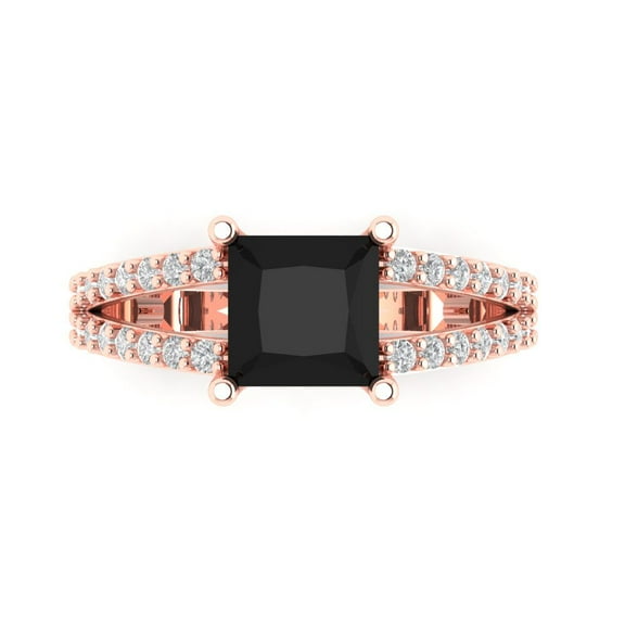 Solitaire with Accents Engagement Ring for Women - 2.48ct Natural Onyx in 14K Rose Gold Promise Ring