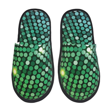 Balery Green Disco Lights Slient Indoor Furry Fleece Comfort House Shoes Soft Non-Slip Home Shoes Cotton slippers House Slippers-- Medium