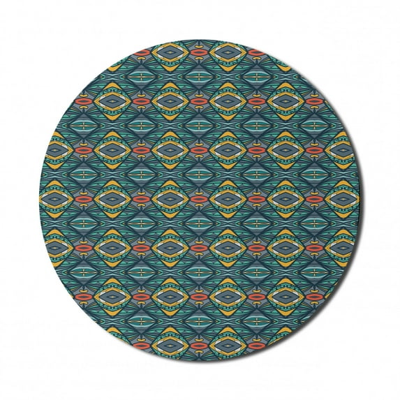 Abstract Mouse Pad for Computers, Diamond Shapes with Effect and Folkloric Ornaments Native Tribal Influences, Round Non-Slip Thick Rubber Modern Gaming Mousepad, 8" Round, Multicolor, by Ambesonne