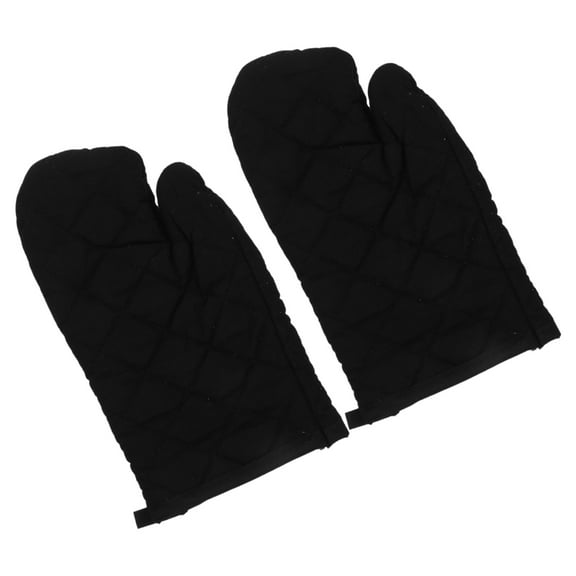 WORGEOUS  2 Pcs Heat Resistant Gloves for Cooking Oven Mitts Two Consumables Thickened Child Black