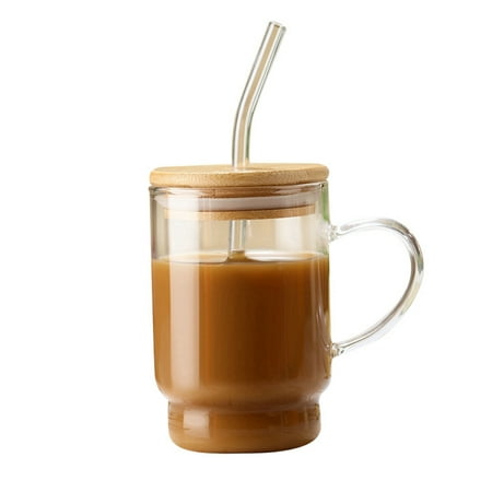 

20 oz Glass Tumbler with Straw and Lid - Glass Cup with Lid and Straw Smoothie Cup Iced Coffee Cup