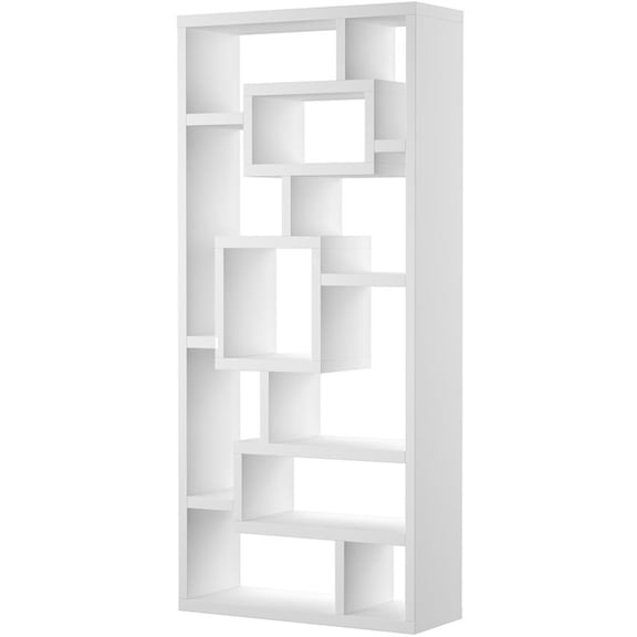 Bowery Hill MDF Wood Veneer White Bookcase Rectangular Asymmetrical 71" Unassembled