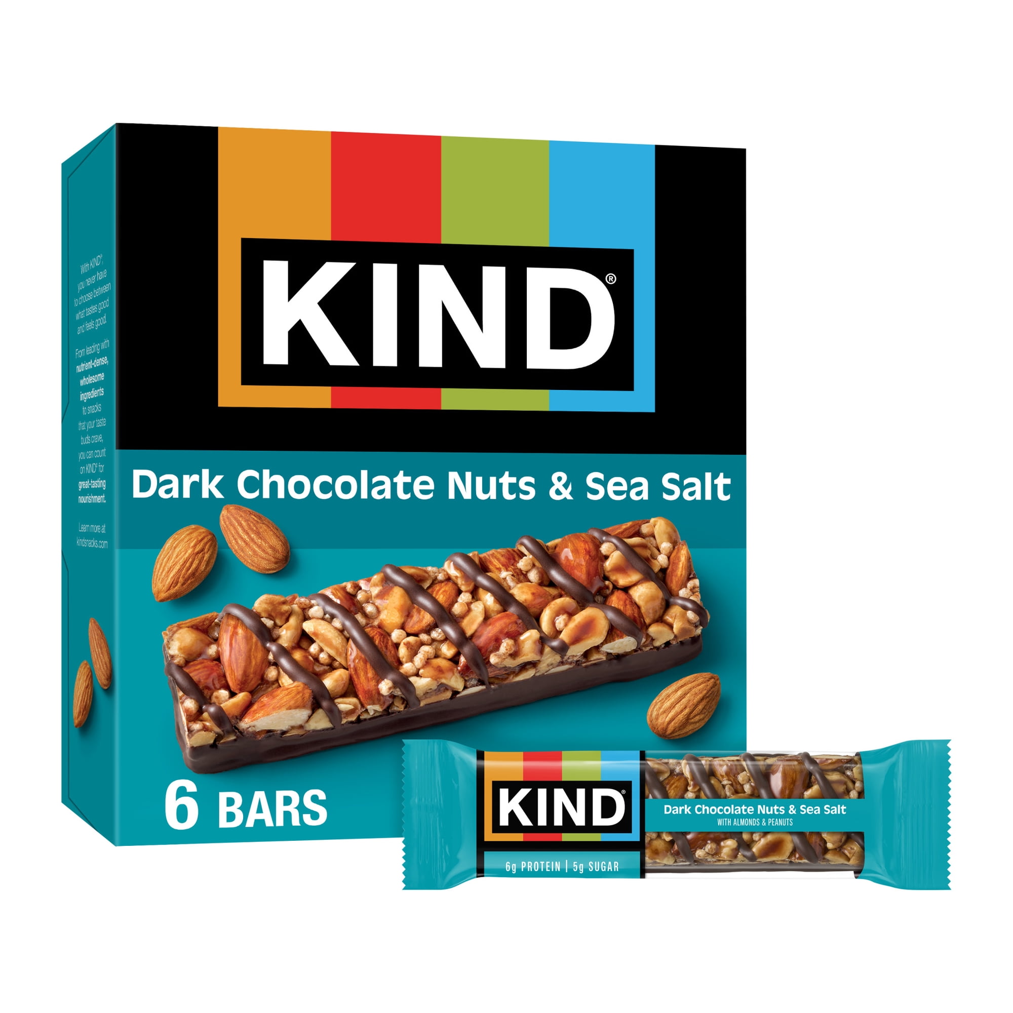 KIND Snack Bars, Dark Chocolate Nuts & Sea Salt, Gluten Free, 6g Protein, 1.4oz, 6 Count