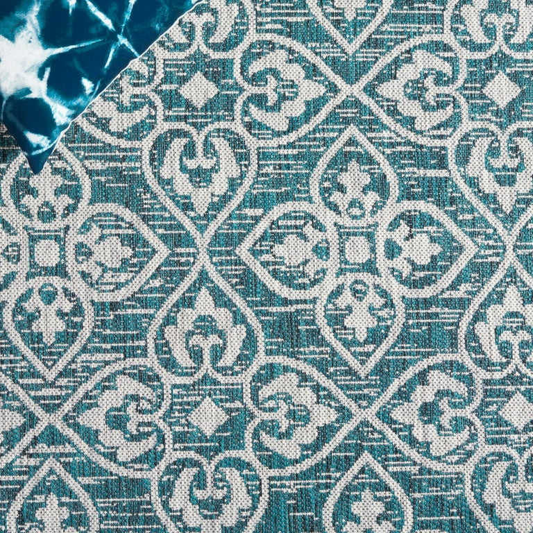 7' x 9' Blue and Gray Damask Indoor Outdoor Area Rug 7' x 9' Blue and Gray Damask Indoor Outdoor Area Rug