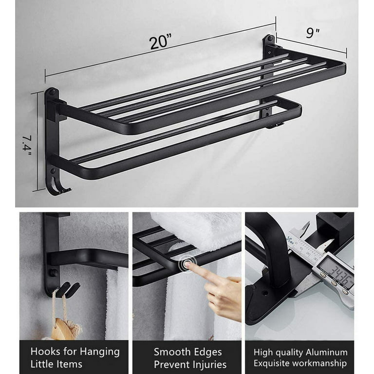 LIVEHITOP Bathroom Wall Towel Rack for Rolled Towels, Stainless Steel Bath  Towel Holder, Mounted Folded Metal Towel Storage for Washcloths, Black