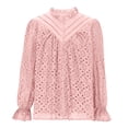 thumbnail image 3 of Timegard Womens Tops V Neck Button Hollow out Blouse Casual Ruffle Long Sleeve Shirts Tops Solid Color, 3 of 5