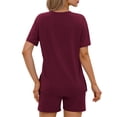 thumbnail image 4 of MOSHU 2 Piece Sets for Women Summer Lounge Short Sets Casual Oversized V Neck Shirts And Shorts Matching Fashion Outfits, 4 of 9