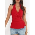 thumbnail image 3 of PRETTYGARDEN Womens Halter Top Spring Tie Wrap Sleeveless Ruched V Neck Fitted Summer Tops Backless Fashion Y2k Clothes, 3 of 10