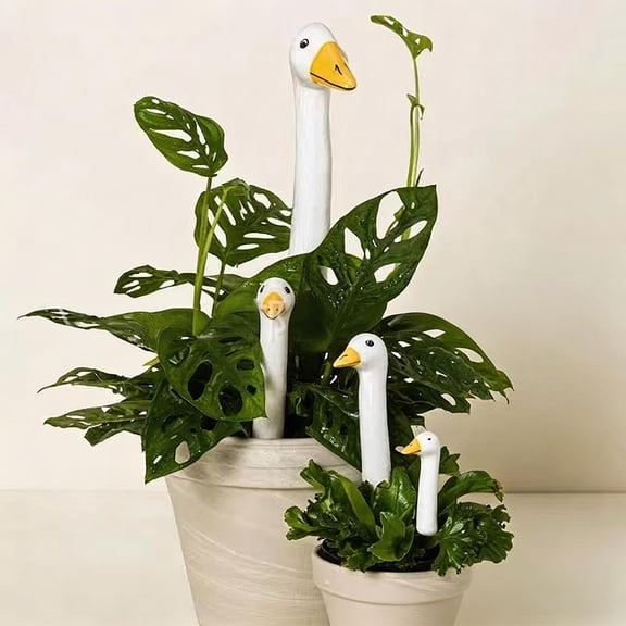 Garden Goose Stand 3Pcs Ceramic Geese Decor With Stakes For Flower Beds Bushes Outdoor Garden Art