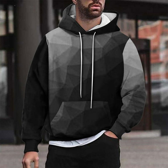 M-4X Plus Size Hoodies for Men with Front Pocket Big & Tall Fleece Lined Sweatshirts Long Sleeve Gradient Printed Pullover Going-Out Hoodie Tops