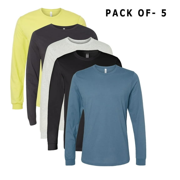 Bella + Canvas - Men's Jersey Long Sleeve Tee | Assorted Men's Tee,100% Ring-Spun Cotton, Mix Color, Pack of 5 - S Size