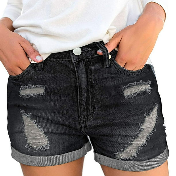 LEEyWorld Gym Shorts Women Women's Plus Size Drawstring Waist Raw Hem Straight Leg Denim Shorts