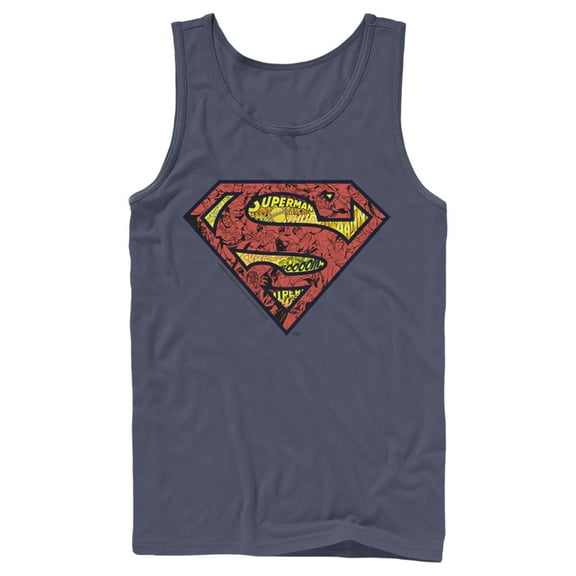 Men's Superman Logo Collage Tank Top Navy Blue X Large