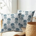 thumbnail image 2 of Blue Floral Pillow Covers 20x20 Set of 2 Blue and White Block Print Pattern Rustic Spring Flower Decorative Outdoor Farmhouse Pillowcases Decorations Throw Cushion Cover Decor for Couch Sofa Bed, 2 of 4