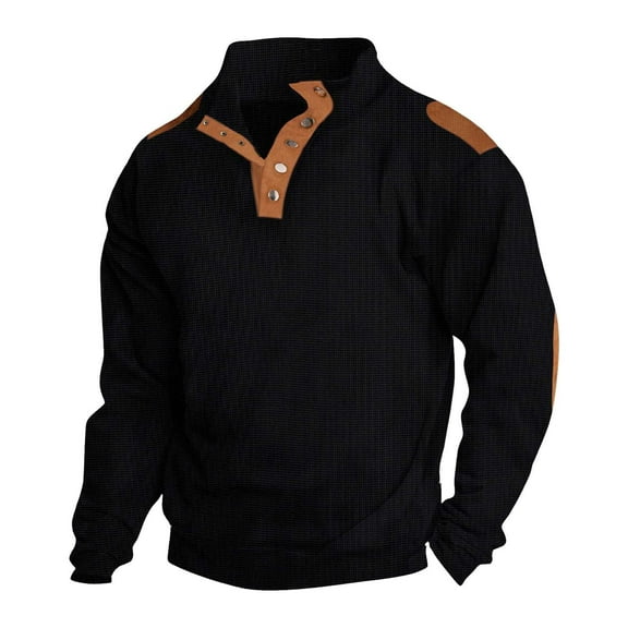 JTieacloth Button Casual Tee Collared Men's Pullover Sweatshirts Long Sleeve Shirts Casual Thermal Loose Fit Button Up Pullovers Black L