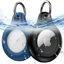 for Airtag Keychain Case Waterproof, 2 Pack Apple Airtag Holder [Shockproof Protective] [Anti-Scratch with Key Ring] Air Tag Case for Dog, Wallet, Luggage (Black & Blue)