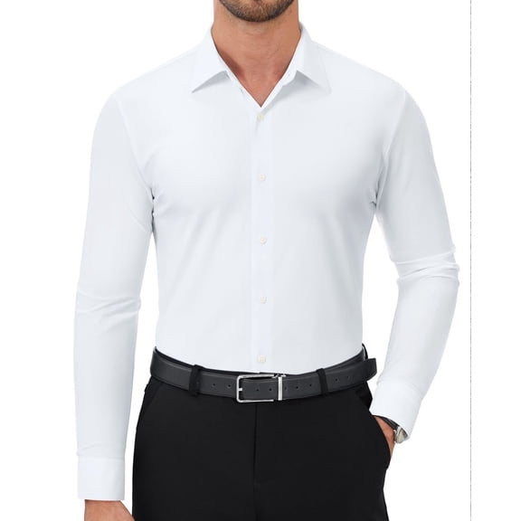 Youclos Long Sleeve 4-Way Stretch Dress Shirts for Men Button Down Shirt Muscle Fit