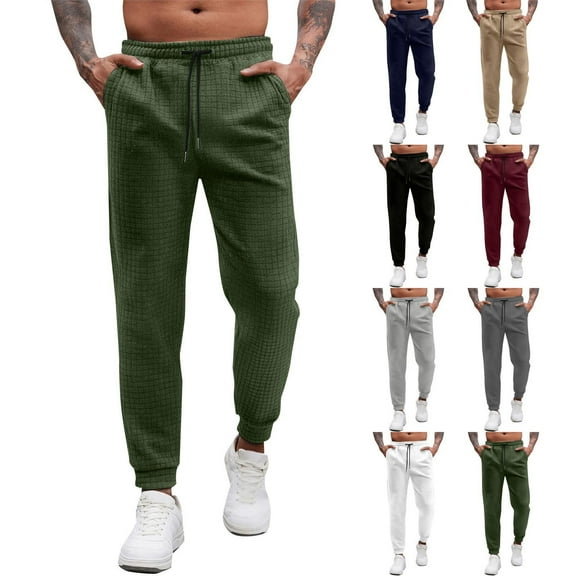 DODADAWANJ Men's Waffle Knit Casual Sweatpants Drawstring Waist Straight Leg Jogging Pants Big and Tall Loose Fit Sport Pants for Outdoor Gym Workout