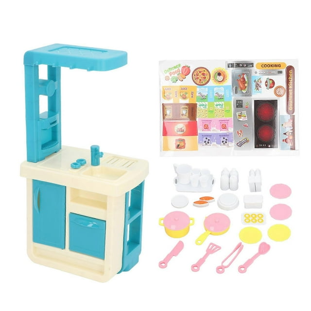 44pcs Kids Kitchen Playset Interactive Enhance Cognition Play Kitchen Toy Set for Girls Boys Role Playing Blue