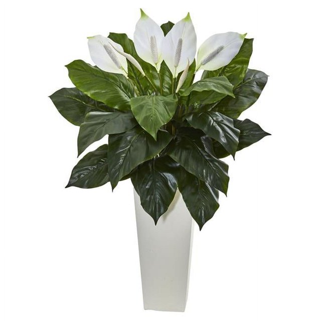 Nearly Natural 6361 3 ft. Spathifyllum Artificial Plant in White Tower Planter